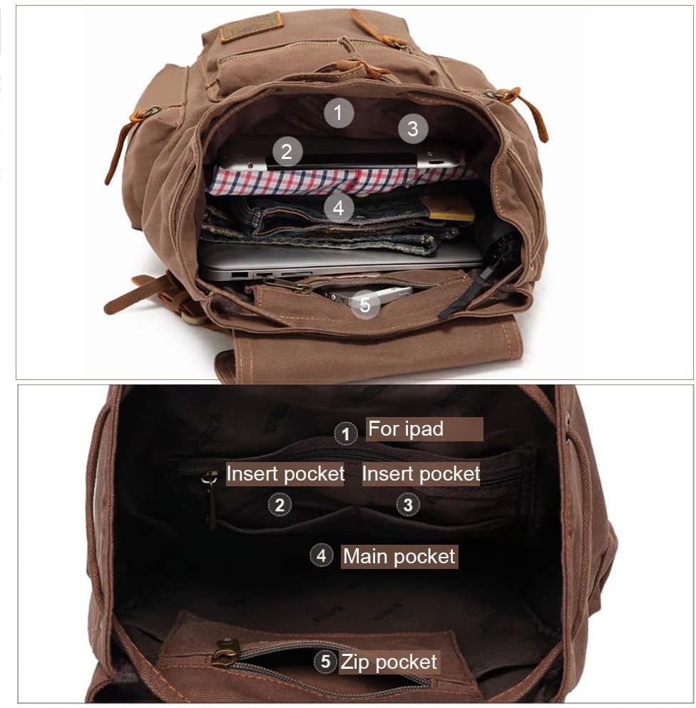 AUGUR High Capacity Canvas Vintage Backpack - for School College Hiking Travel 12-17" Laptop