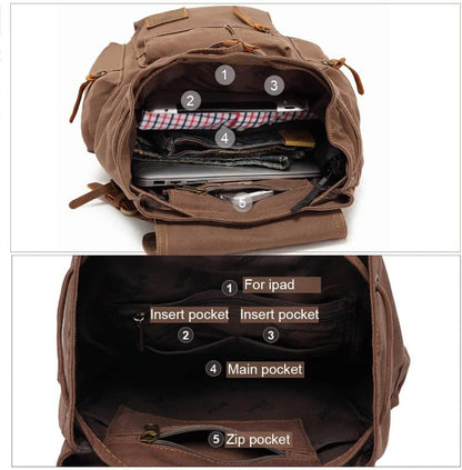 AUGUR High Capacity Canvas Vintage Backpack - for School College Hiking Travel 12-17" Laptop