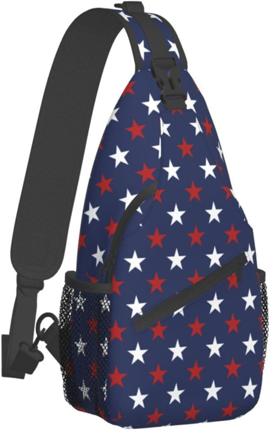 SUPLUCHOM Sling Bag American Flag Red White Star Hiking Daypack Crossbody Shoulder Backpack Travel Chest Pack for Men Women