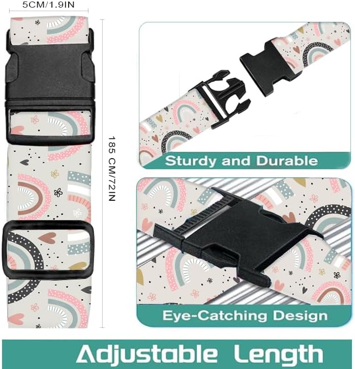 Luggage Straps for Suitcases Travel Belt Accessories, Cute Suitcase Strap, Adjustable Luggage Belt Strap, Heavy Duty with Quick-Release Buckle Luggage Strap Cute Boho Rainbows