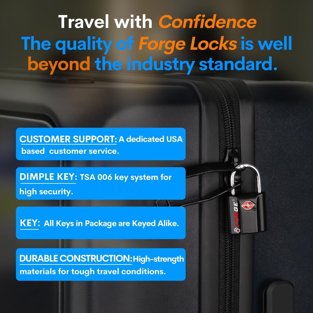 TSA Approved Luggage Locks, Ultra-Secure Dimple Key Travel Locks with Zinc Alloy Body