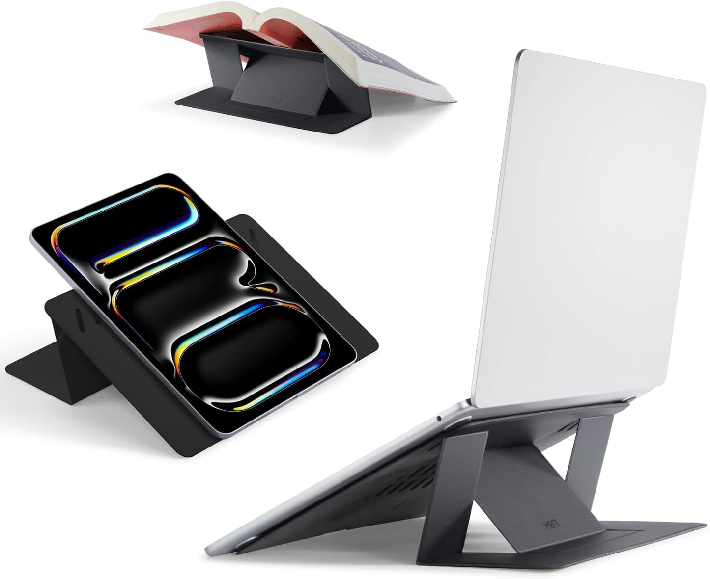 MOFT Invisible Laptop Stand for Desk, Stick-Free Tablet and Computer Stand with Dual-Angle, Foldable&Portable Laptop Riser Holder, Fits 13"+ Tablets & 15"+ Laptops, Space Gray (Non-Adhesive Version)