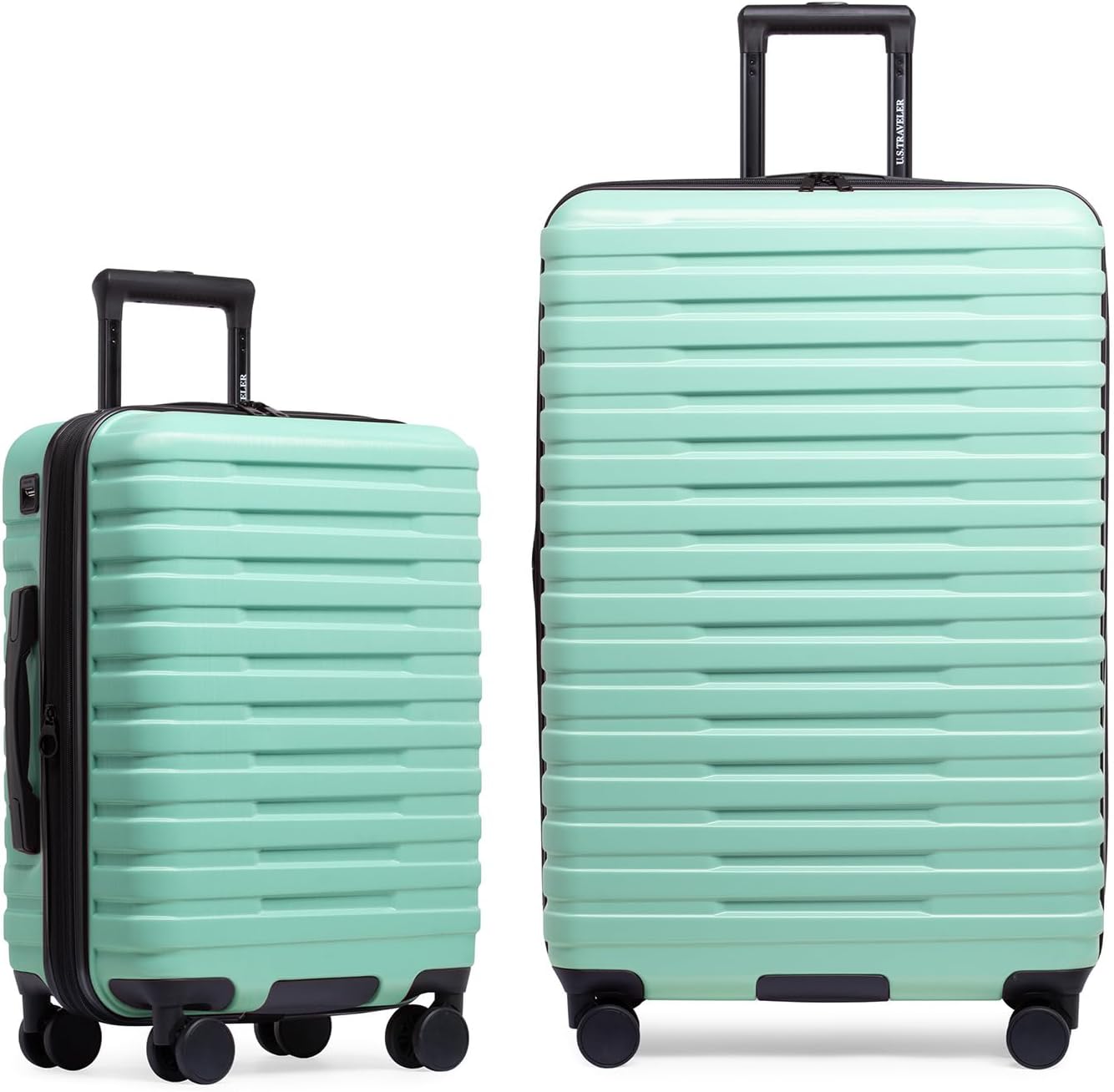 U.S. Traveler Boren Polycarbonate Hardside Rugged Travel Suitcase Luggage with 8 Spinner Wheels, Aluminum Handle, Mint, 2-Piece Set, USB Port in Carry-On