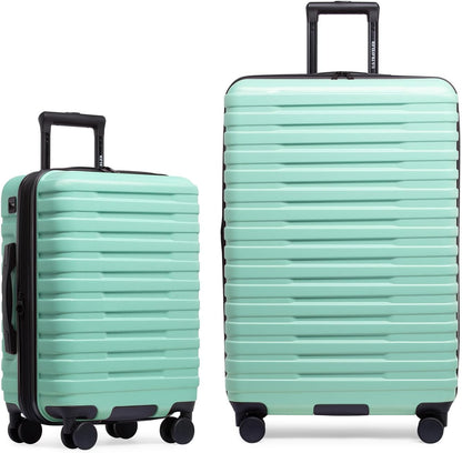 U.S. Traveler Boren Polycarbonate Hardside Rugged Travel Suitcase Luggage with 8 Spinner Wheels, Aluminum Handle, Mint, 2-Piece Set, USB Port in Carry-On