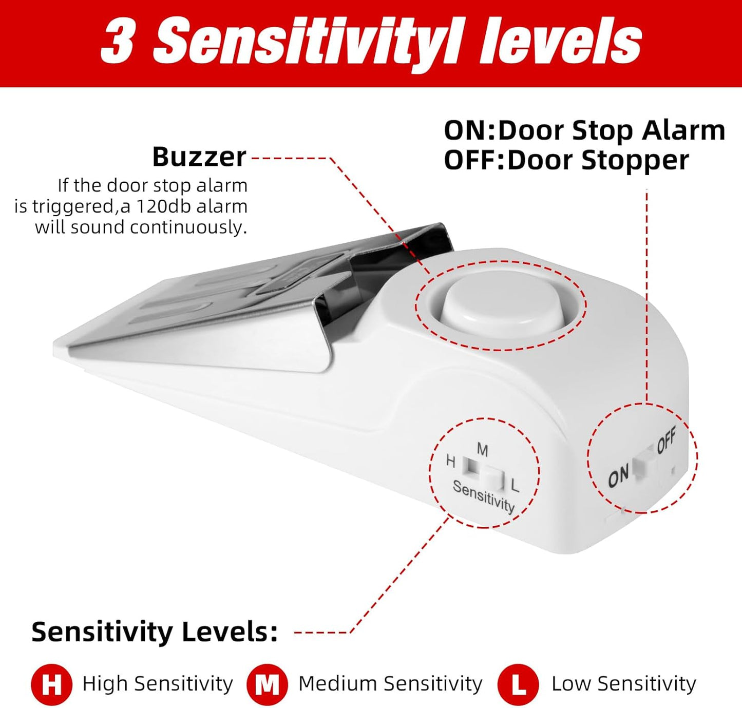 Portable Door Stop Alarm and Traveling Hotel Door Lock, No Installation Required, Provides Double Security for Home, Hotel and Traveling (2 Door Lock + 3 Door Stop)