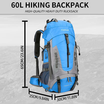 King'sGuard 60L Hiking Backpack Lightweight Camping Backpack with Rain Cover Large Waterproof Packable Outdoor Trekking Travel Backpack for Men Women (Blue)