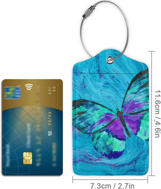 2 Pack Luggage Tag for Suitcase, Cute Unique Leather Suitcase Tags Identifiers with Privacy Name Address Labels & Durable Steel Loop for Women Men Travel