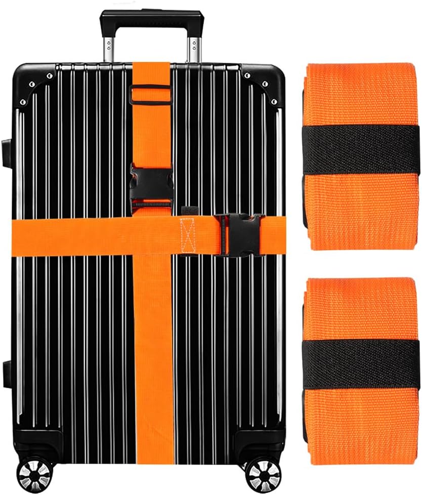 Luggage Straps for Suitcases TSA Approved-2 Pack Bright Personalized Luggage Belt Strap for Suitcase/Carry On Bag Luggage Accessories for Travel (Neon Orange)