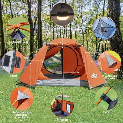 2-3 Person Backpacking Tent with Double Door 2 Vestibule, Waterproof Windproof Lightweight Easy Set Up 3 Season 2 Man Two Person Tent for Camping, Hiking, Motorcycle, Mountaineering with UPF 50+