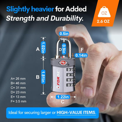 Forge 4-Digit Combination Lock, TSA Approved Locks for Luggage, Travel, Gym, School, Suitcase, Backpack, Pelican case, Easy Read dials, Zinc Alloy Body.
