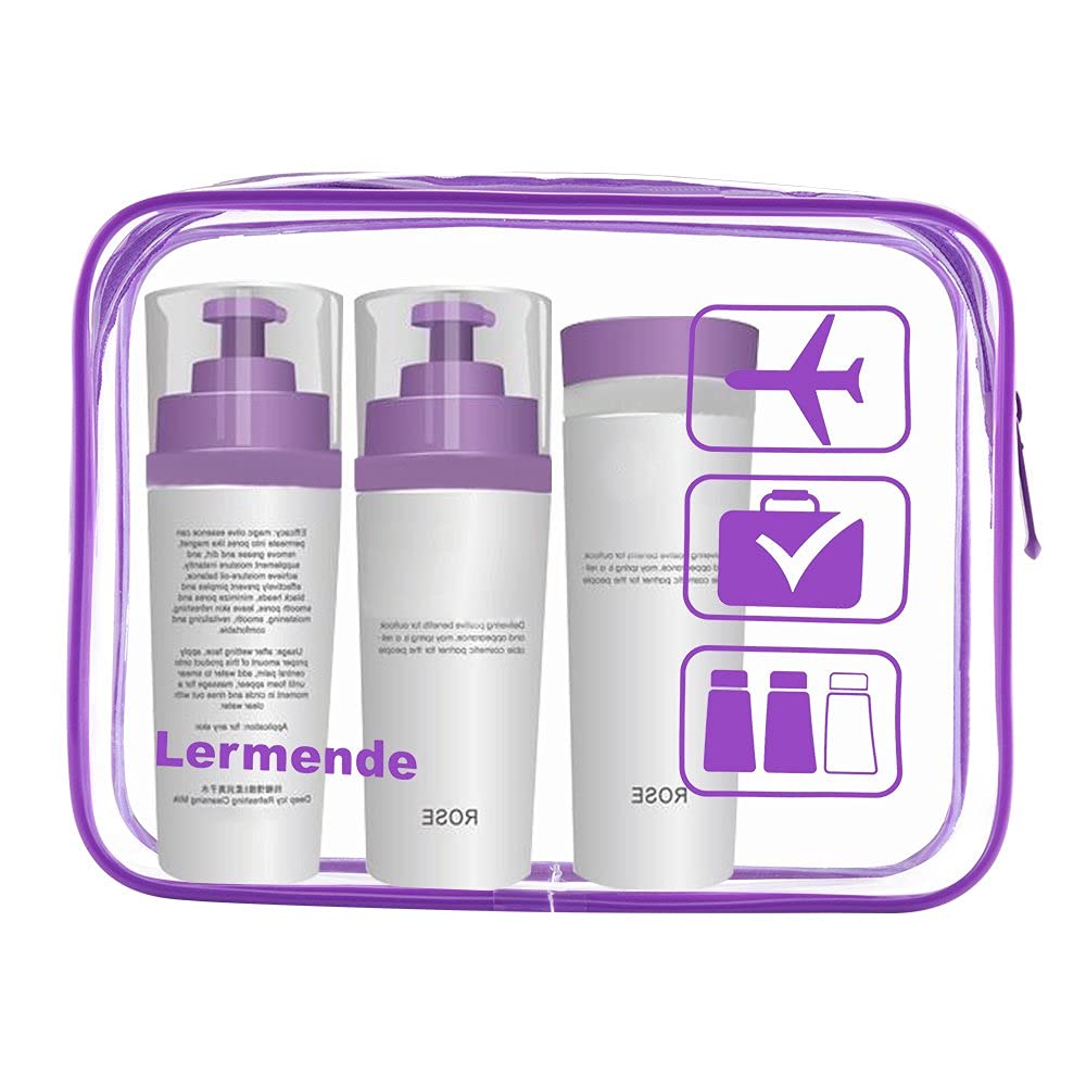 Lermende 2pcs Clear Toiletry Bag TSA Approved Travel Bag,Carry On for Travel,Airport Airline Accessories Compliant Bag,Quart Sized Makeup Cosmetic bag Women Men (Purple, 3 Pack)