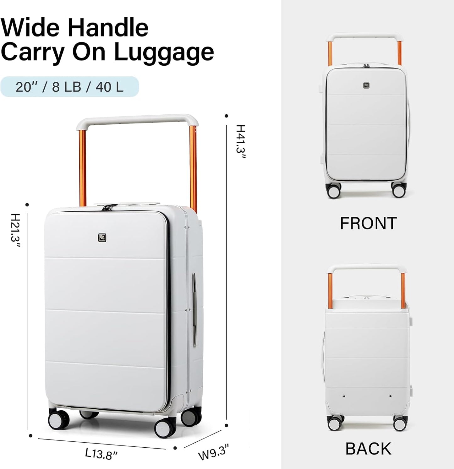 Hanke Top Opening Carry On Luggage, 20 Inch Zipperless Aluminum Frame Wide Handle Luggage, All-PC Hard Shell Trunk Suitcase with Spinner Wheels, TSA Airline Approved (Smoke White, 40L)