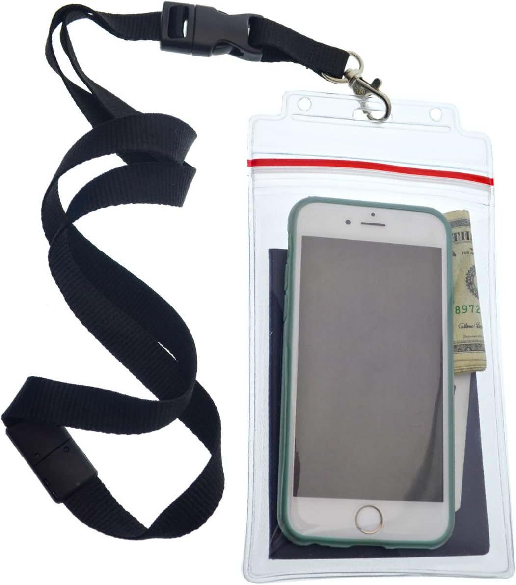 5 Pack - Passport & Vaccination Card Holder - Heavy Duty Waterproof Tear Resistant Sleeve with Zip Top & Premium Breakaway Lanyard - 4X6 Insert for Cruise, Travel, & Beach Vacation Documents