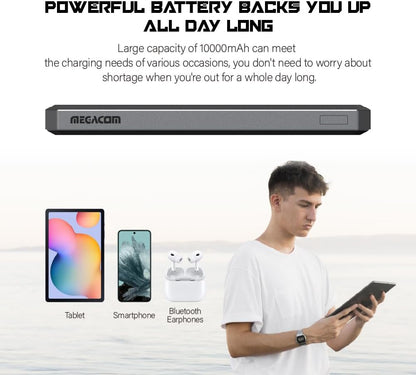 megacom Power Bank 10000mAh/37Wh with Type-C in/Output 20W & USB-A Output x 2, LED Indicate Capacity (Model:ME-1033)
