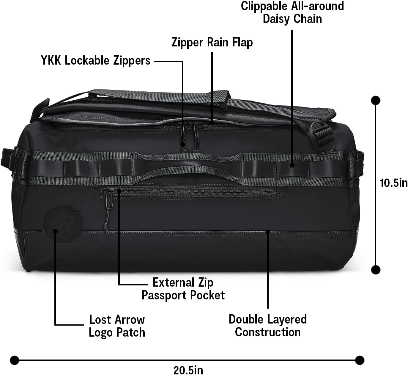 Baboon to the Moon Go-Bag Medium 40L – Detachable Straps, Small Duffle Bag for Travel, Gym Bag for Women, Mens Travel Bag, Duffel Bags for Traveling, Travel Duffel Bags for Women (Black)