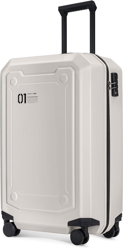 NINETYGO Carry On Luggage 22x14x9 Airline Approved, Carry On Suitcase with Smooth Double Spinner Wheels, Hard Shell PC+ABS Suitcase Carry-On, Lightweight Travel Luggage, TSA Approved (White, Sahara)