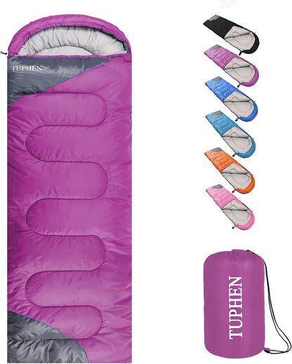 tuphen- Sleeping Bags for Adults Kids Boys Girls Backpacking Hiking Camping Microfiber Liner, Cold Warm Weather 4 Seasons Indoor Outdoor Use, Lightweight & Waterproof