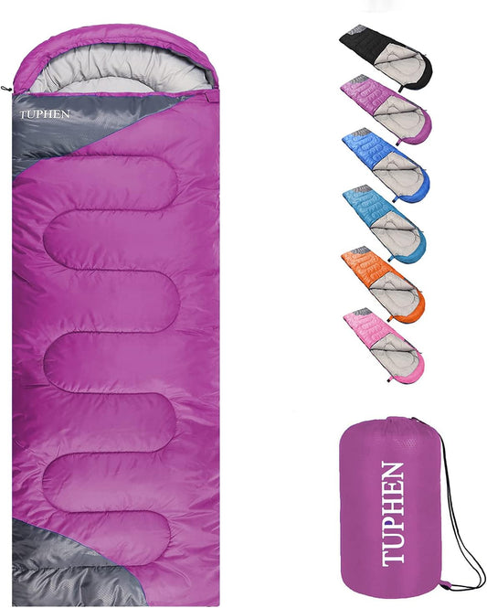 tuphen- Sleeping Bags for Adults Kids Boys Girls Backpacking Hiking Camping Microfiber Liner, Cold Warm Weather 4 Seasons Indoor Outdoor Use, Lightweight & Waterproof
