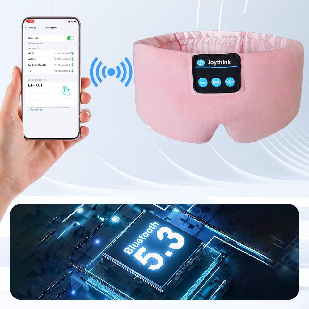 Joythink Sleep Headphones Bluetooth Sleep Mask Silk Kids Children Headband Earphones Bluetooth Eye Mask for Sleeping On Side Blackout Soft Sleep Earphones Music Eye Cover