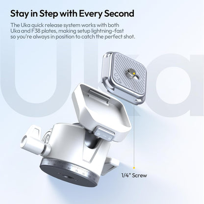 ULANZI Ombra Ⅱ Camera Travel Tripod White, 61.5" Aluminum Tripod Foldable with UKA Quick Release Plate for Phone Sony Canon, Video Shooting Vlogging Portable Stand w Phone Clamp Holder Carry Bag