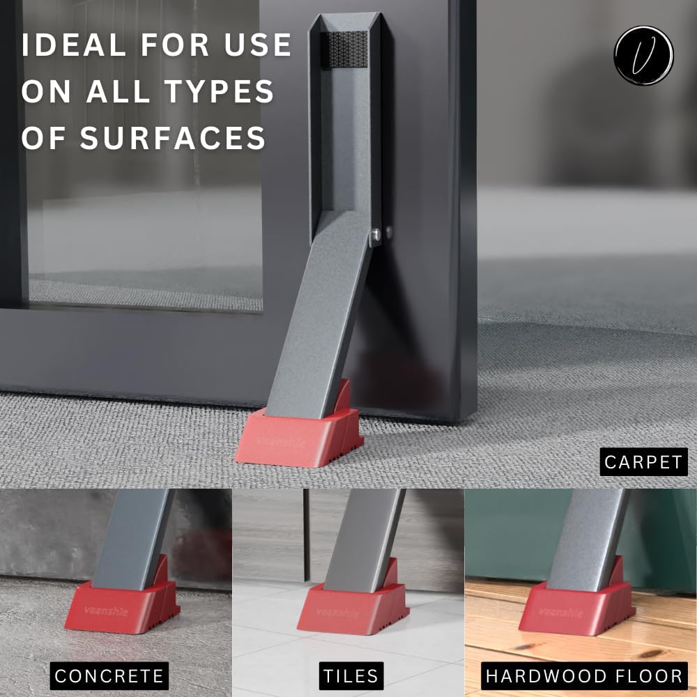 2 Pack Door Stop, No Drill Door Stoppers - - Kickdown Doorstop for Home, Glass Doors, & Outdoors, Easy to Install Doors with Self Adhesive Door Stopper, No Screw Flip Down Portable Door Stopper - Gray