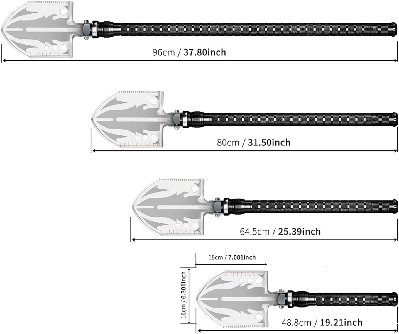 Survival Shovel Survival Axe, Camping Folding Shovels Hatchet with 19.2-37.8inch Lengthened Handle Enlarged Shovelhead High Carbon Steel with Storage Pouch for Camping Cycling Hiking