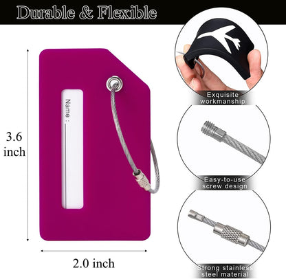 7 Pack Silicone Luggage Tag Travel Suitcase Tags with Name ID Card Perfect to Quickly Spot Baggage Handbag (Colorful)