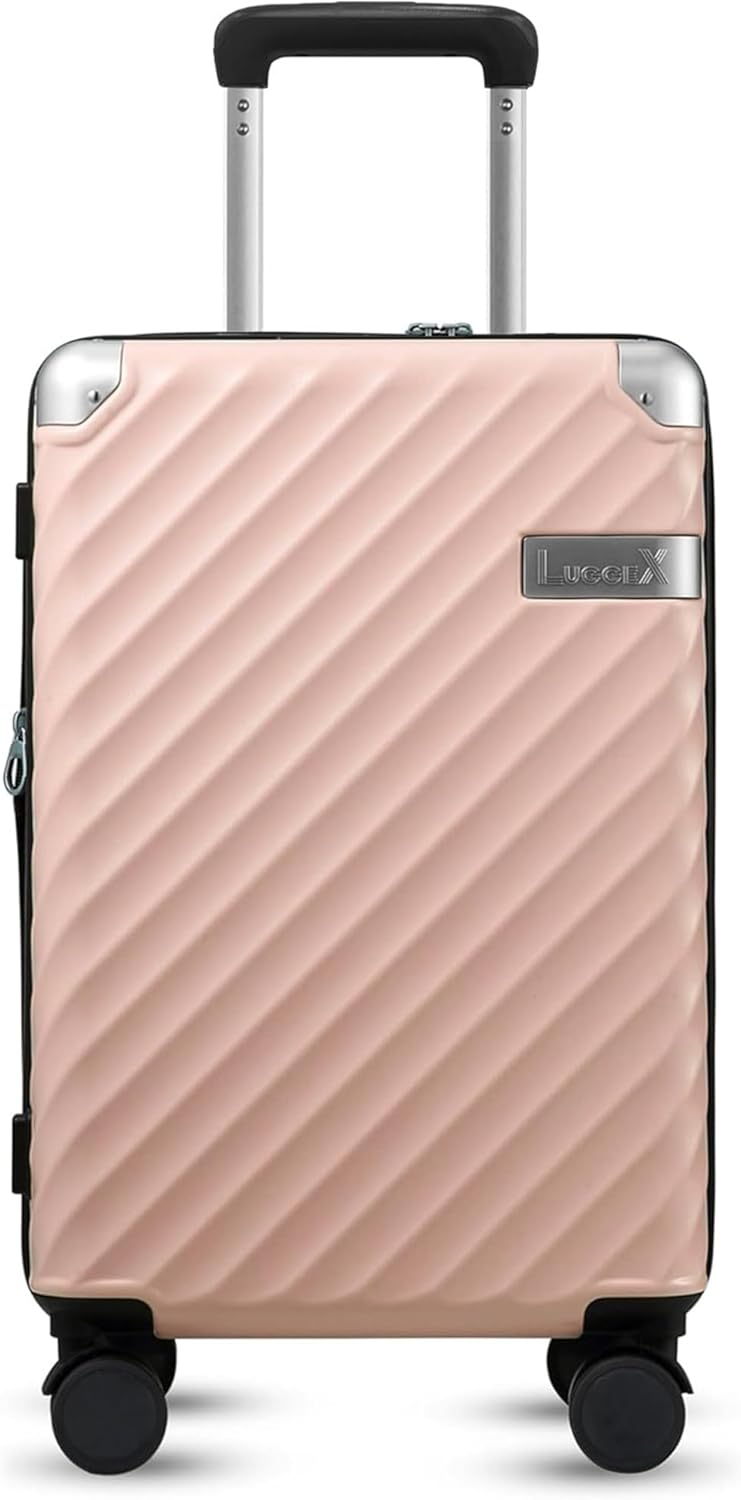 LUGGEX Luggage with Spinner Wheels, Polycarbonate Expandable Hard Shell Suitcase, Carry On 20 Inch, Pink