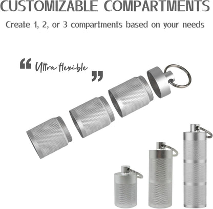 Waterproof Keychain Pill Holder - Compact, Portable, and Secure Pill Box with 3 Compartments - Pocket-Sized Pill Case and Container for Daily Medication on The Go, Sliver