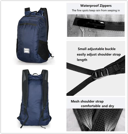 Small Foldable Hiking Daypack Packble Skin Casual Backpack Camping Cycling Travel Outdoor Day Bags Useful (Dark Blue)