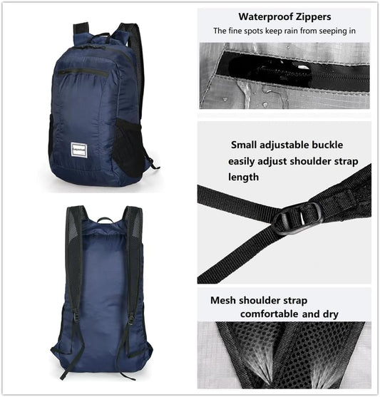 Small Foldable Hiking Daypack Packble Skin Casual Backpack Camping Cycling Travel Outdoor Day Bags Useful (Dark Blue)