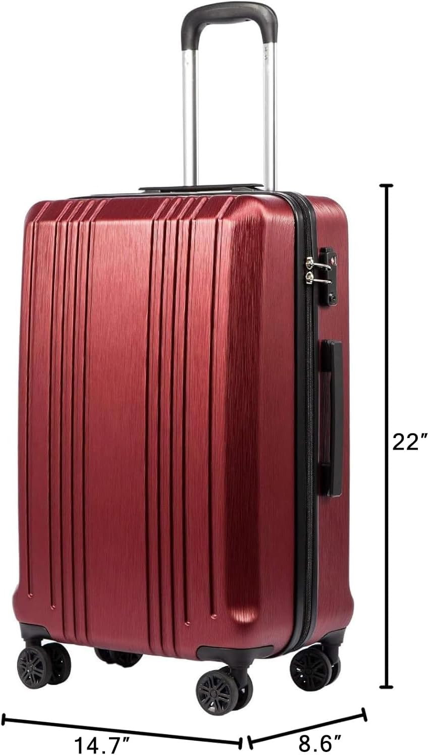 Coolife Luggage Suitcase PC+ABS with TSA Lock Spinner Carry on Hardshell Lightweight 20in 24in 28in (wine red, S(20in_carry on))