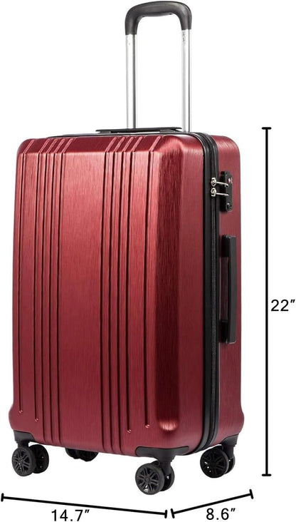 Coolife Luggage Suitcase PC+ABS with TSA Lock Spinner Carry on Hardshell Lightweight 20in 24in 28in (wine red, S(20in_carry on))
