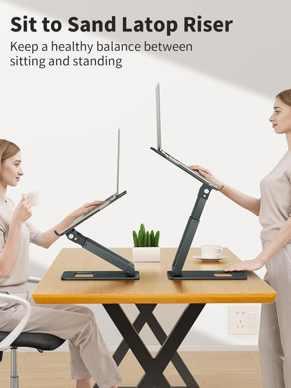 tounee Laptop Stand for Desk Adjustable Height, Telescopic Computer Stand with Pull Out Design Ergonomic Laptop Riser Fits All Laptops 10-17"-Gray