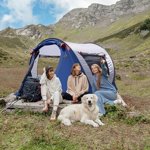 Pop-up Tent, 3 Person Camping Tent, Instant Portable Beach Tent, Easy Pop Up Shade Tents 2 Doors for Camping Hiking & Traveling with Carrying Bag