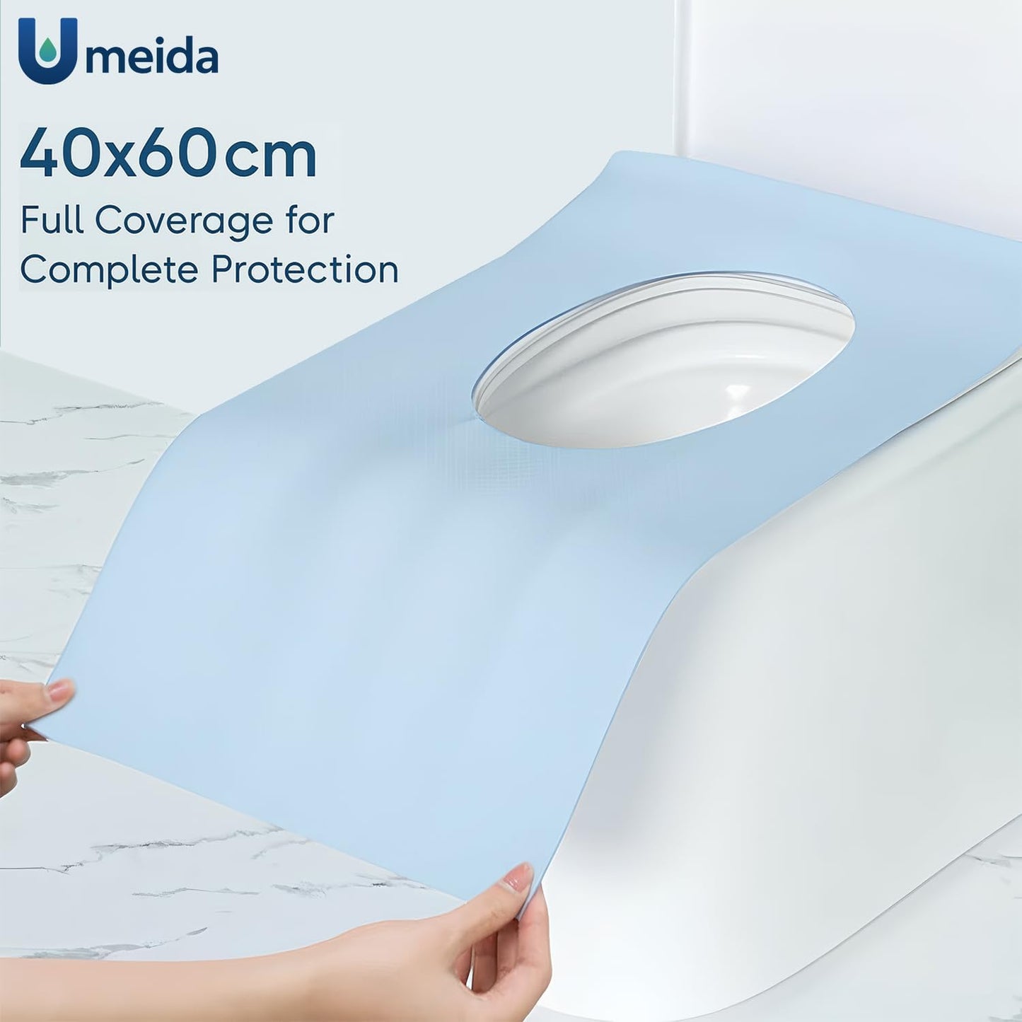 50 Count Disposable Toilet Seat Covers with Secure Adhesive Tabs for a Non-Slip Fit - XL Extra Large, Waterproof, Individually Wrapped for Travel, Kids, Adults, and Public Restrooms