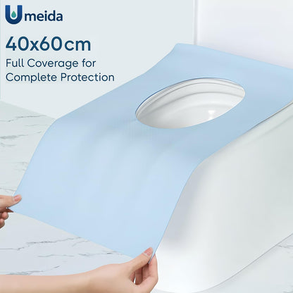 50 Count Disposable Toilet Seat Covers with Secure Adhesive Tabs for a Non-Slip Fit - XL Extra Large, Waterproof, Individually Wrapped for Travel, Kids, Adults, and Public Restrooms