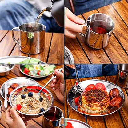 Odoland 29pcs Stainless Steel Utensils Camping Mess Kits for 4 Person