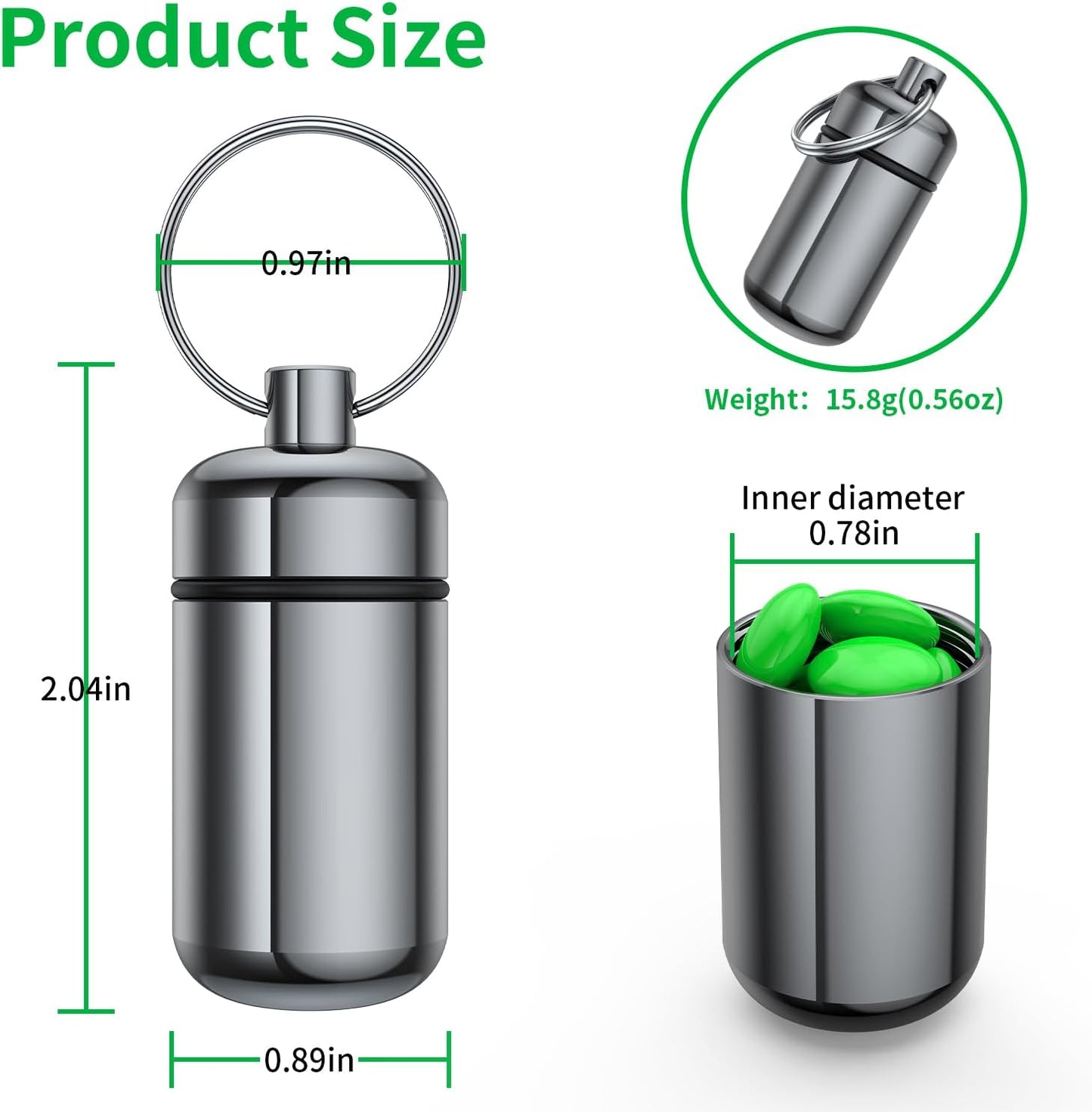 3 Pack Small Pill Box, Airtight Aluminum Alloy Pill Organizer Travel Pill Case for Purse Portable Medicine Box Bottle for Medication, Fish Oil, Supplements Storage