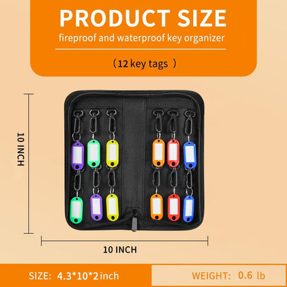 Sdstone Portable Zippered Key Organizer, Fireproof Key Case with 12 Key Hooks and Tags,Waterproof Portable Key Storage for Rental Management Real Estate Sales Hotel Executives and Car Service