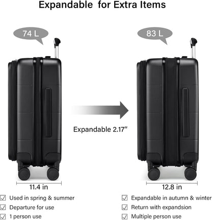 Hanke Hardside Expandable Checked Luggage, 24 Inch Top Opening Trunk Luggages with Spinner Wheels, All-PC Hard Shell Suitcase, Lightweight TSA Checked-Medium(Jet Black, 83L)
