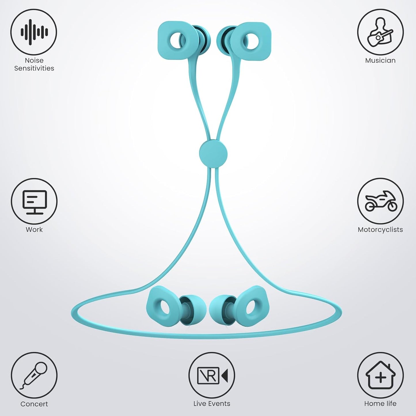 2 Pairs of Earplugs for Sleeping,Reusable Hearing Protection Earplugs with 8 Pairs Ear Tips & One Connector Cord,Soft Earplugs for Noise Reduction,Concert,Musician & Work - 25dB-30dB, Sky Bue