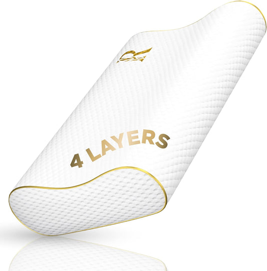 Cervical Memory Foam Pillow – 4-Layer Adjustable King Size Contour Design for Side Sleepers, Neck Support & Pain Relief, Orthopedic, CertiPUR-US Certified