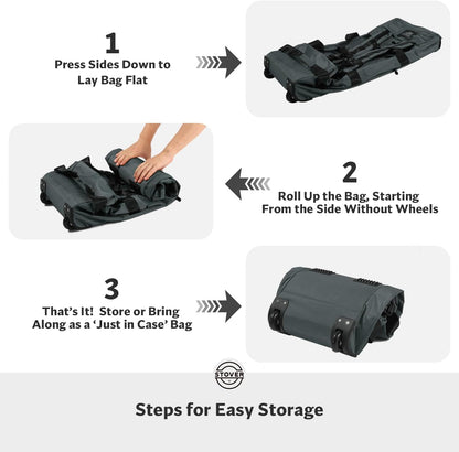 STOVER 80L Rolling Duffel Bag with Wheels, Extra Large 31 Inch Durable Travel Duffle Bag- Rugged, Collapsible, Rollable Design w/Shoulder Straps- Use as Luggage or Backpack for Men/Women (Grey)