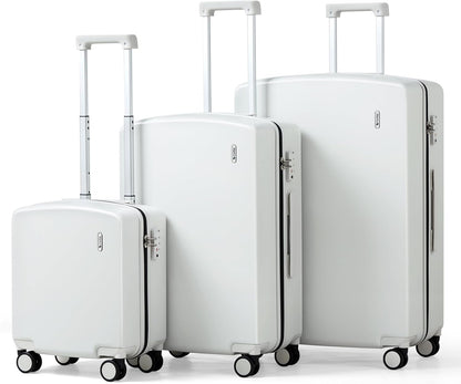 Hanke Hard Shell Luggage Sets 3 Pieces, Carry On and Checked Luggage Sets with Spinner Wheels, Durable PC Hardside Rolling Suitcase for Travel (16/24/28 Inch,Smoke White)