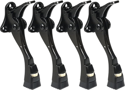 4 Packs Black Door Stops, Heavy Duty Kickdown Door Stopper, One Touch Adjustable Kickdown Door Stop for Heavy Doors, 4 in Metal Door Kickstand with Rubber Tip & Wall Protectors for Wide Doors- Black