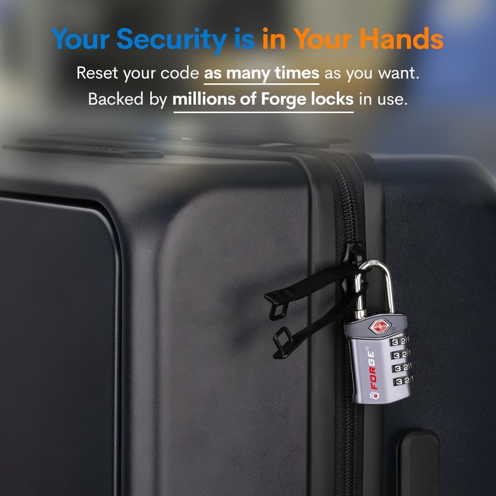Forge 4-Digit Combination Lock, TSA Approved Locks for Luggage, Travel, Gym, School, Suitcase, Backpack, Pelican case, Easy Read dials, Zinc Alloy Body.