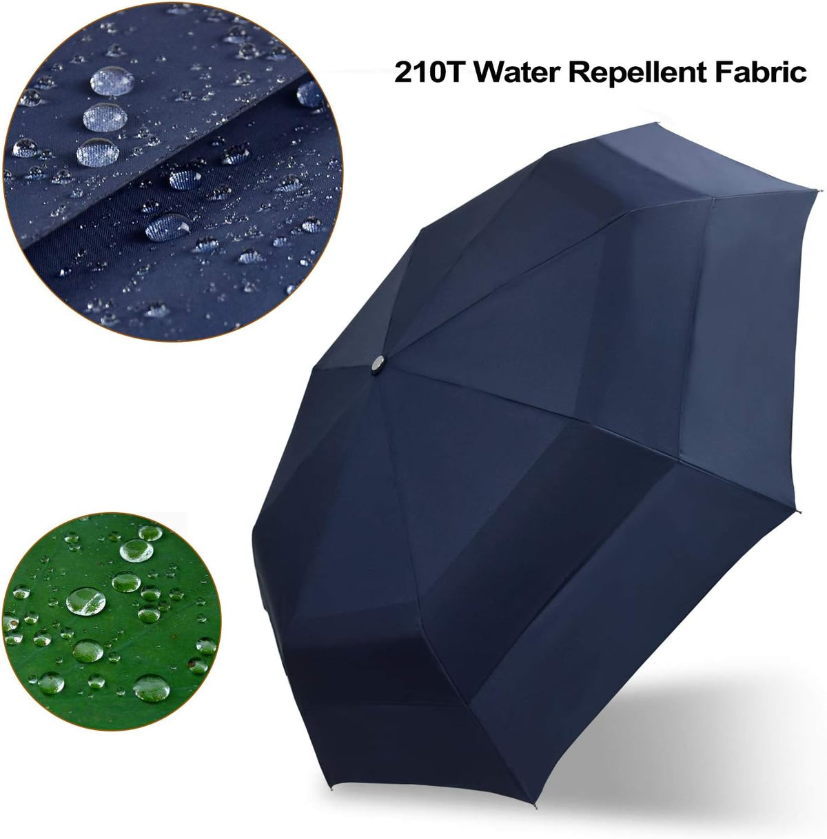 Lejorain Large Folding Golf Umbrella - Compact Mens Umbrellas Travel Rain and Windproof 54inch Collapsible Automatic Open Close Umbrella 210T Teflon Vented Double Canopy