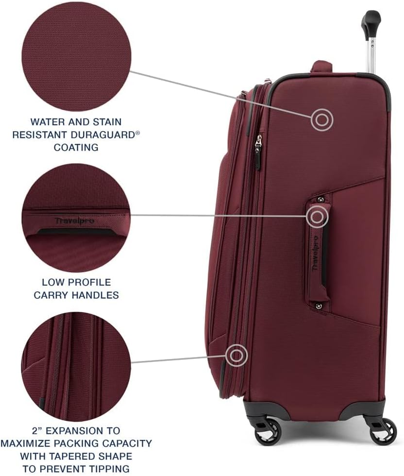 Travelpro Maxlite 5 Softside Expandable Checked Luggage with Spinner Wheels, Lightweight, 25-Inch — Burgundy