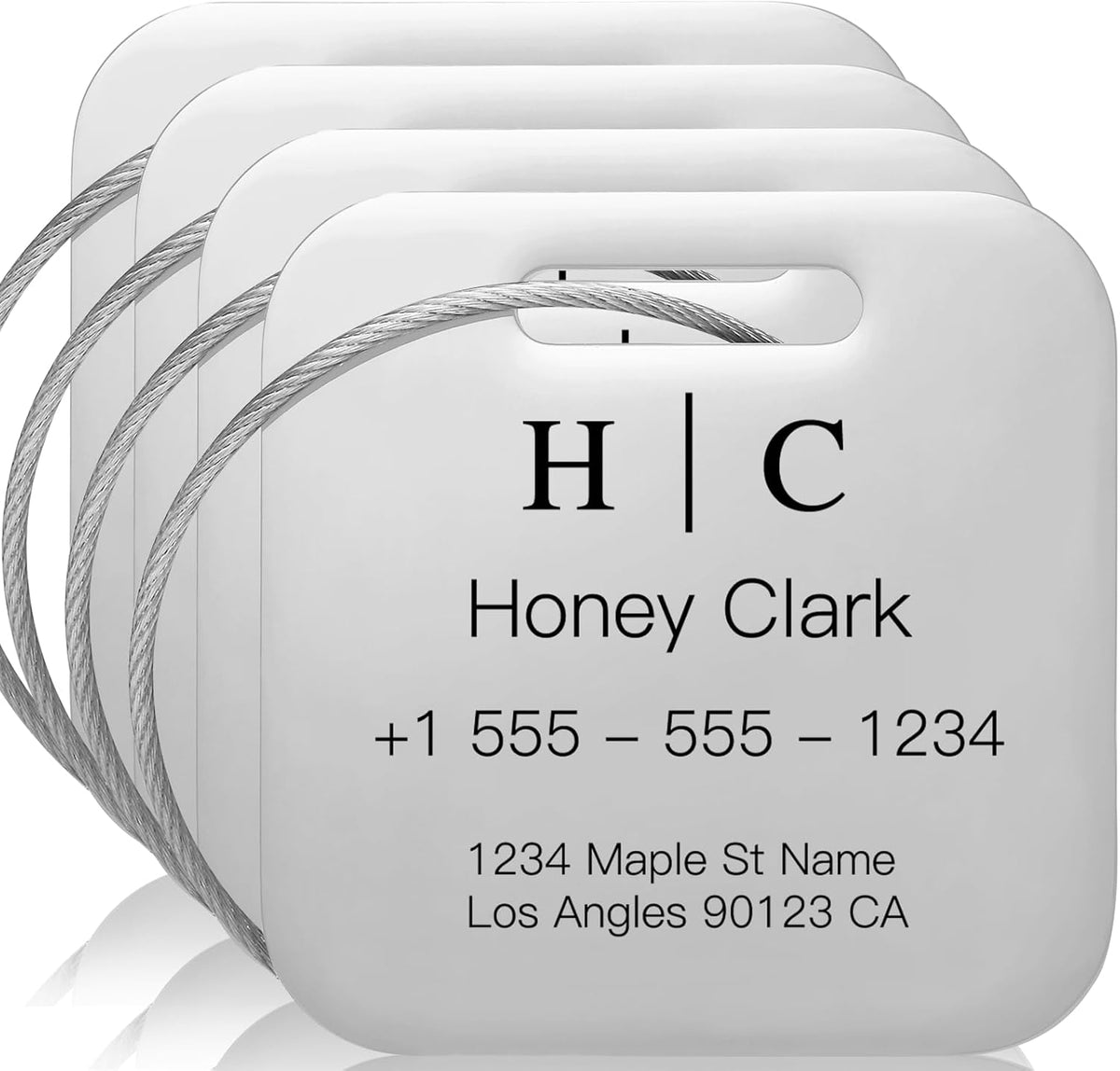 Stainless Luggage Tags for Suitcases 4 Pack: Metal Personalized Luggage Tags for Backpacks & Bags with Customizable Texts (Silver)